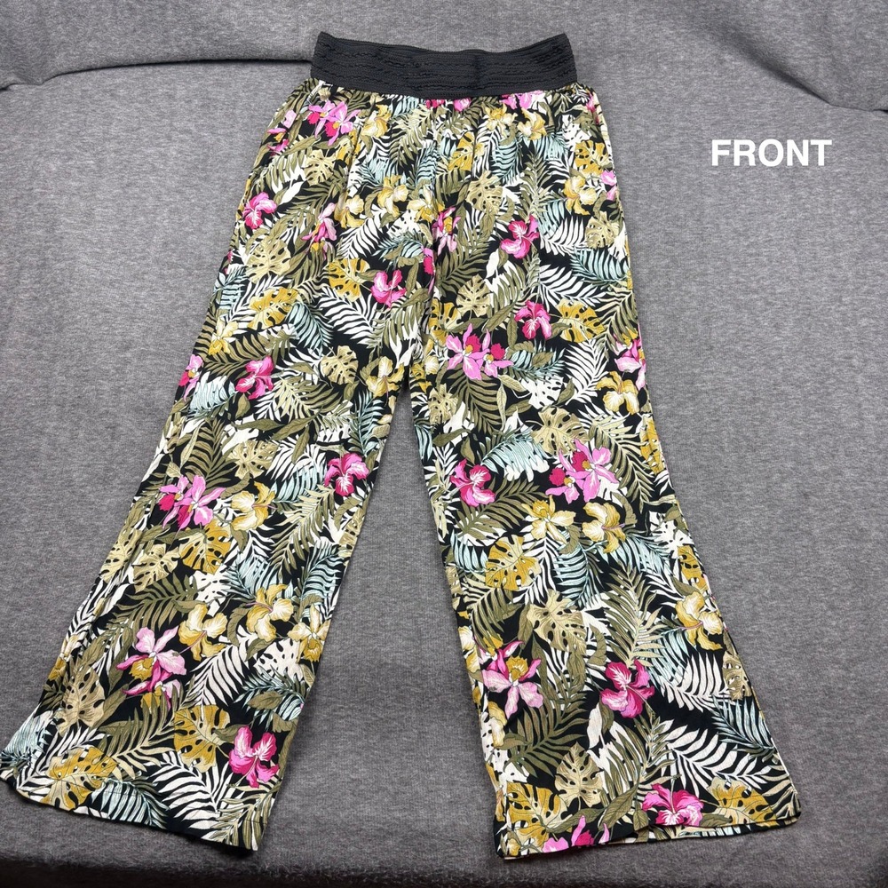 Robert Louis Floral Wide Leg Pants Women‎ Lg. Boho Tropical Flowy Resort Comfort